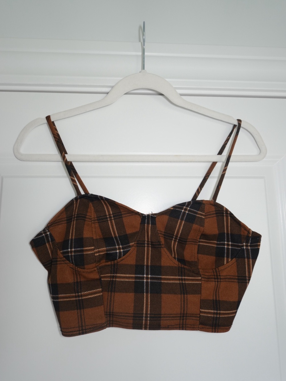 Brown Plaid Bustier Crop Top - Women
